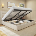 HISOFT Lift Up Storage Bed Frame, Linen Upholstered Platform Bed with Wingback Headboard, Heavy Duty Hydraulic Gas Lift Underbed Space, Reinforced Full Metal Slats, Noise Free