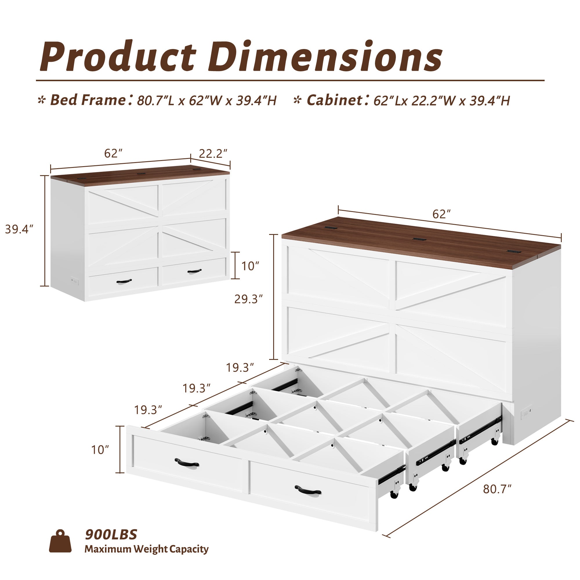 HISOFT Queen Murphy Bed Frame with Charging Station, Freestanding Cabinet Murphy Bed with Fold-Down Panel & Reinforced Support, Space-Saving Design for Renters and Small Living Spaces