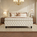 HISOFT Queen Size Platform Bed Frame, Velvet Upholstered Sleigh Bed with Wingback Tufted Headboard and Footboard, Quiet & Stable Support, No Box Spring Needed, Noise-Free Design, Easy Assembly, Beige